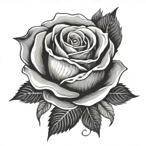 black and white rose with paper leaves bleeding tattoo design idea