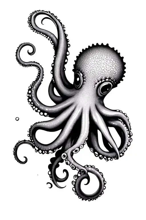 giant Pacific octopus feminine fine line tattoo design idea