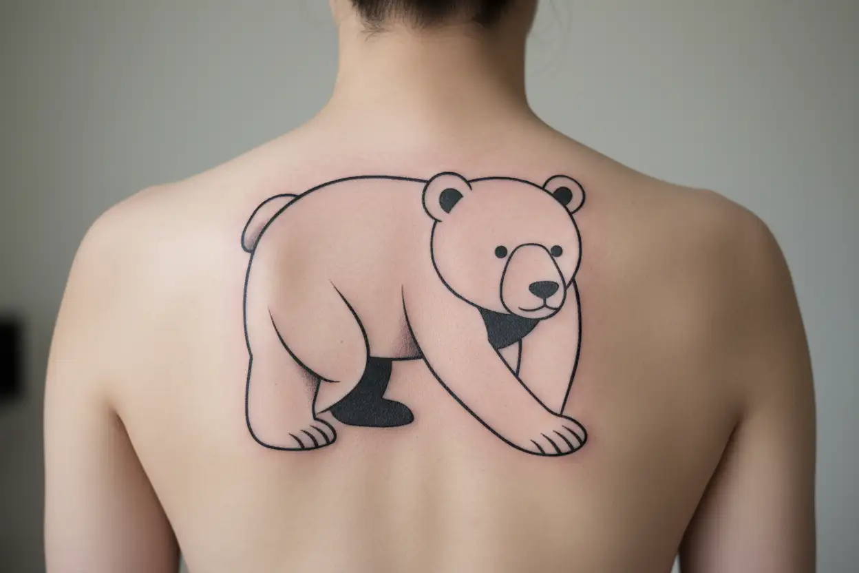 ''teddy"  written on bear walking tattoo design idea