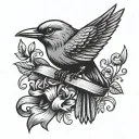 American traditional bird with ribbon in mouth  tattoo design idea