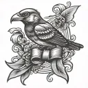 American traditional bird with ribbon in mouth  tattoo design idea
