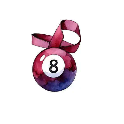 8 ball with a burgundy cancer ribbon wrapped around it tattoo design idea