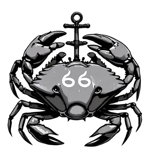 crab with 69 cancer symbol with anchor going through  tattoo design idea