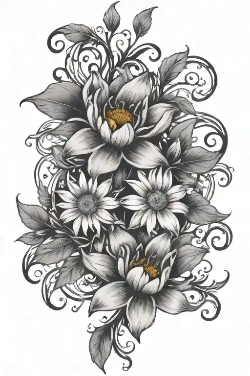 waterlillie and Daisy vine intertwined tattoo design idea