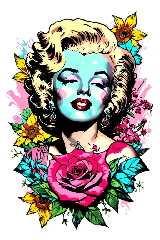 I want a full-arm colored tattoo with lots of pictures and faces of Marilyn Monroe. tattoo design idea