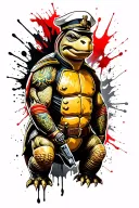 muscular turtle wearing uniform of an enlisted sailor in the United States Navy. Has a golden dragon tattoo. tattoo design idea