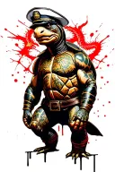 muscular turtle wearing uniform of an enlisted sailor in the United States Navy. Has a golden dragon tattoo. tattoo design idea