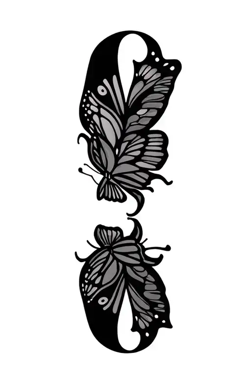 line art letter monogram EAB butterfly tattoo design idea