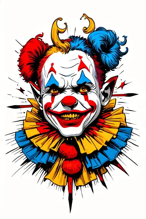 split personality demon clown tattoo design idea