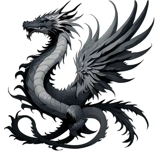 calm Phoenix and dragon wrapped evenly tattoo design idea