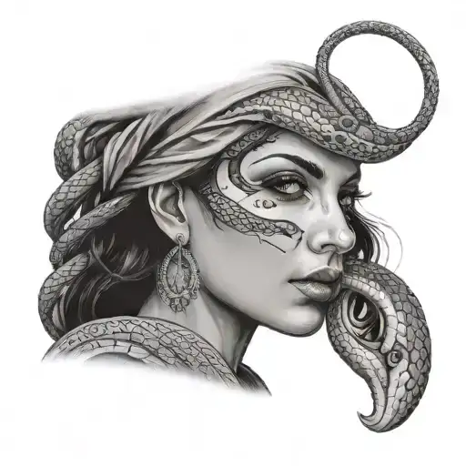 palestinian woman eyes only exposed with snake coiled snake wrapped tattoo design idea