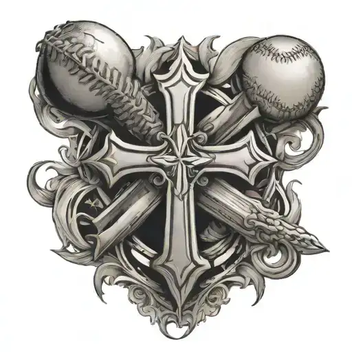 cross, baseball and number 7355608 tattoo design idea
