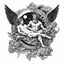 Michelangelo's The Creation of Adam surrounded by a total solar eclipse  tattoo design idea
