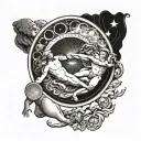 Michelangelo's The Creation of Adam surrounded by a total solar eclipse  tattoo design idea