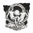 Michelangelo's The Creation of Adam surrounded by a total solar eclipse  tattoo design idea