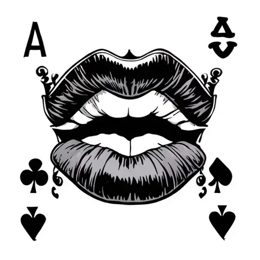kiss lips with cards king symbol tattoo design idea