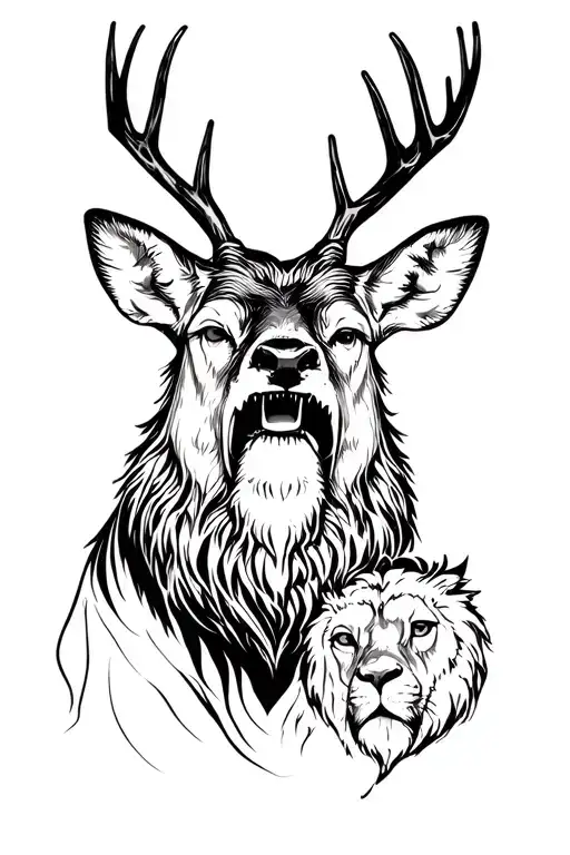 deer crying for a dead lion wearing tattoo design idea
