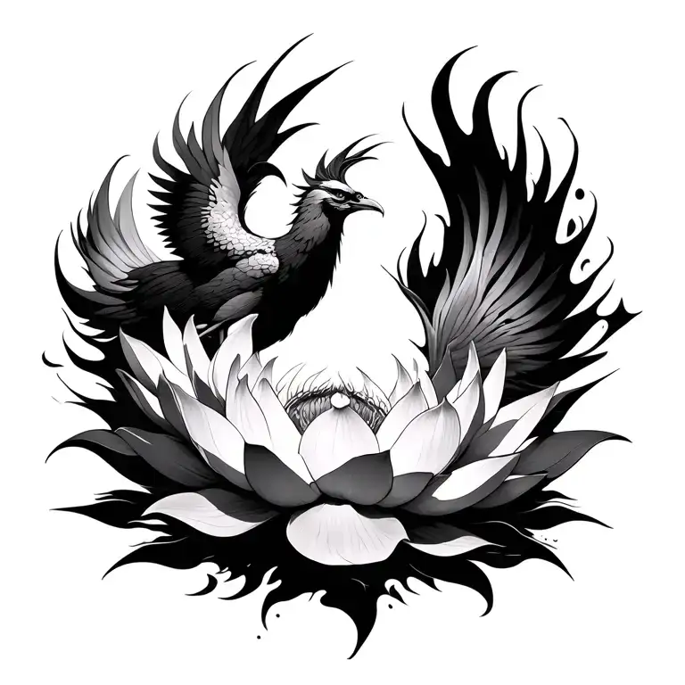 lotus flower, phoenix rising from the ashes tattoo design idea