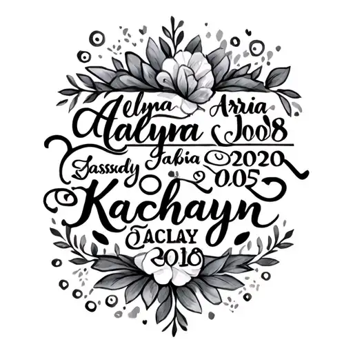 Names Birth years. Alayna 2009, Kassidy 2006, Adelynn 2009, Aria 2022, Jacob 2025, Kailyn 2011, Zachary, Khloe 2018 tattoo design idea