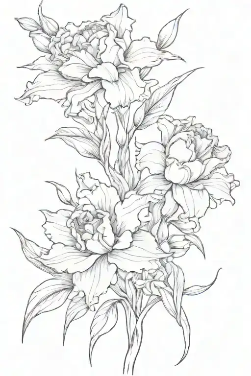 gladiolus and peony flowers entwined together tattoo design idea