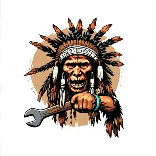 "Indigenous Plumbing " "Indigenous Plumbing " "Indigenous Plumbing " "Indigenous Plumbing " "Indigenous Plumbing " "Indigenous Plumbing " dread lock Native American holding a wrench tattoo design idea