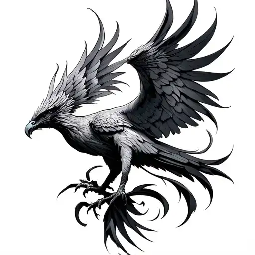 phoenix rising black and grey tattoo stencill tattoo design idea