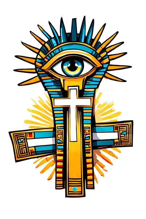 Egyptian style that includes Egyptian eye sun light Egyptian cross tattoo design idea