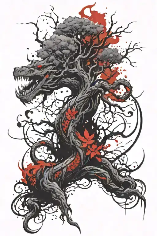 back tattoo yggdrasil with jormungandr tattoo design idea