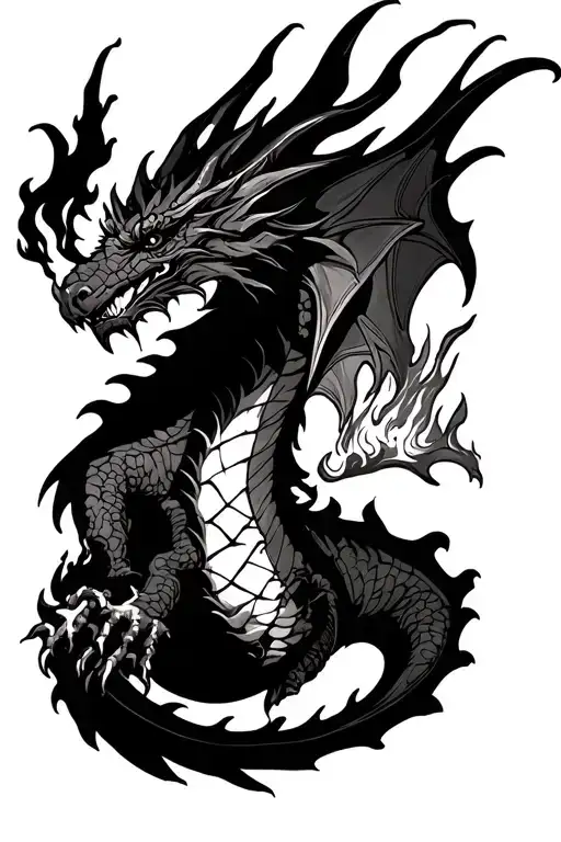 Anglo-Saxon Germanic mythology dragon breathing fire tattoo design idea