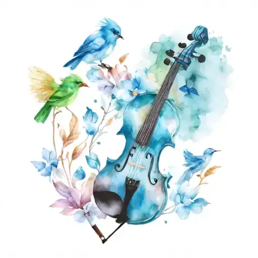 VIOLIN AND BIRDS tattoo design idea