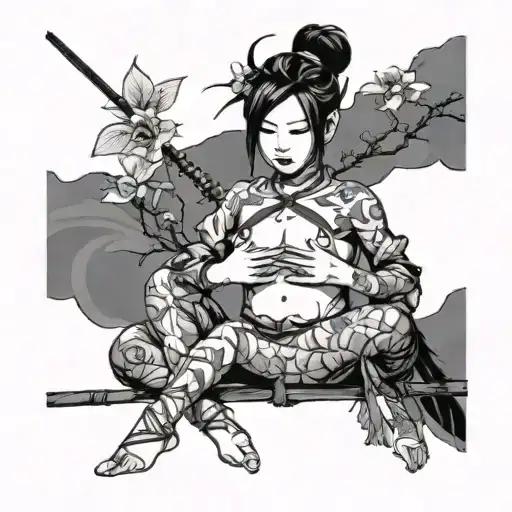 Shibari girl holding tattoo design idea