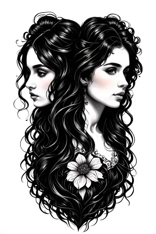 Gemini Sisters hair tattoo design idea
