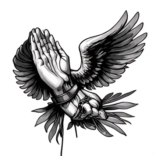 "blind fold" praying angle tattoo design idea