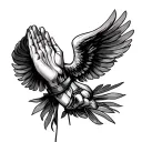 "blind fold" praying angle tattoo design idea