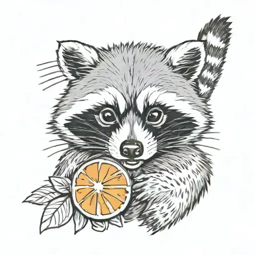 racoon holding a mandarin tattoo design idea