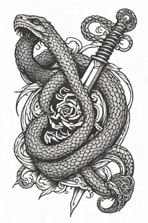 A combination tattoo of a snake and a sword for the side of the finger The tattoo style should be simple and completely  tattoo design idea