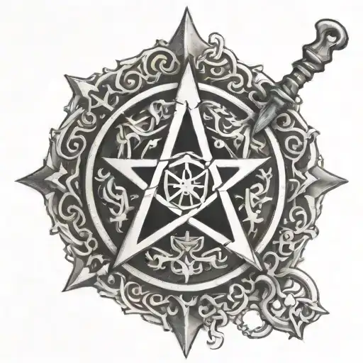 Skeleton Key Pentagram tattoo design idea