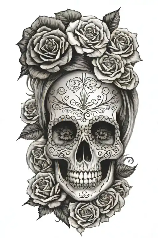 women mexican skull with roses tattoo design idea