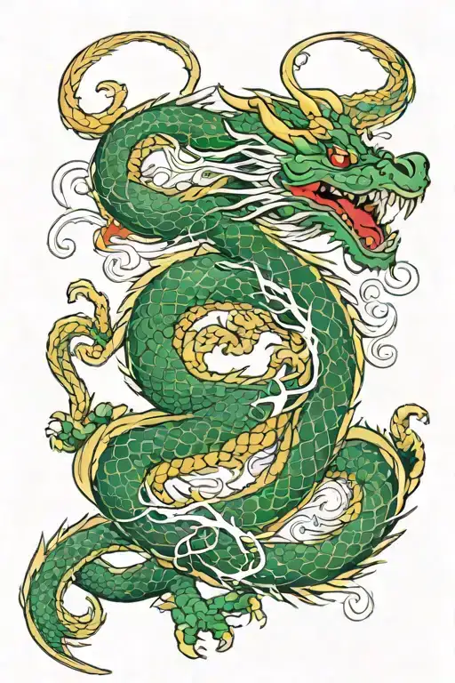Dragon: A powerful dragon in vivid colors like emerald green, red, and gold, curled around the center of the back tattoo design idea