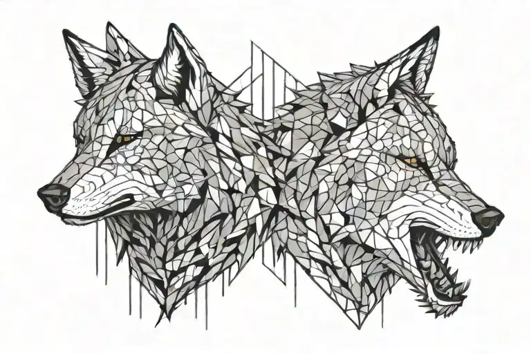 a two splited wolfs heads one of them angry tattoo design idea