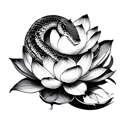 Snake wrapped on Lotus flower tattoo design idea