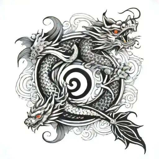 Japanese dragon and koi fish yin yang tattoo design idea