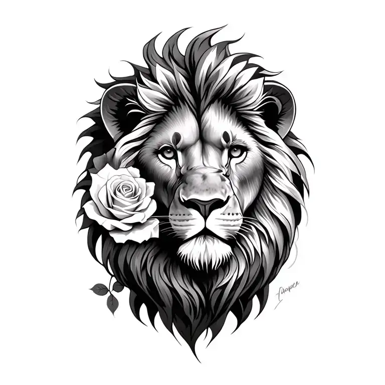 lion and roses tattoo design idea