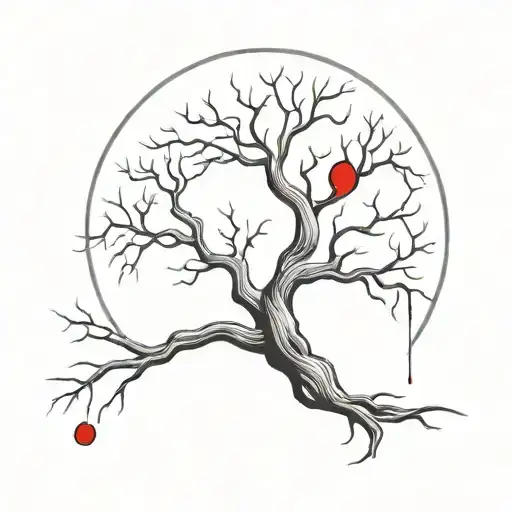 poison tree with flowing blood and a red  drop inside the moon pierced by a blade made of many curved lines vector  tattoo design idea