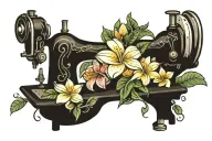 sewing machine hawaiian ocean wave palm tree plumeria tattoo design idea