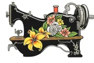 sewing machine hawaiian ocean wave palm tree plumeria tattoo design idea