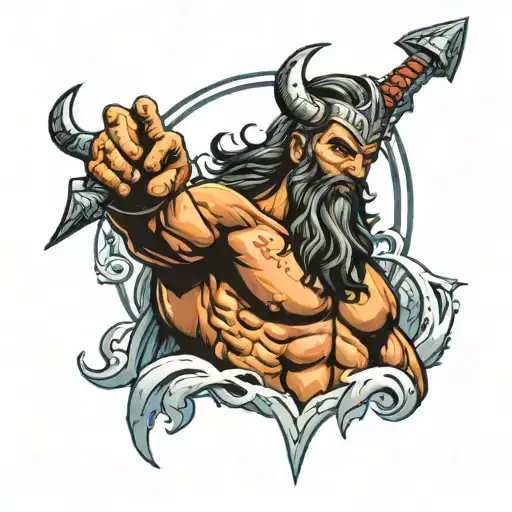 Poseidon holding a trident Thor hammer tattoo design idea