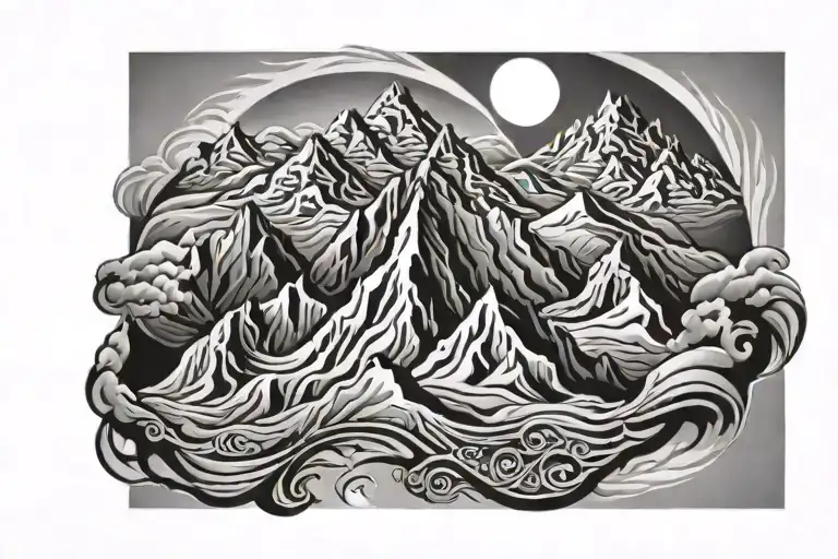 montains, arabic calligraphy tattoo design idea