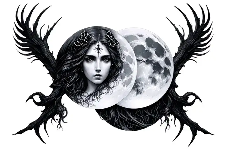 HECATE TRIPLE MOON GODDESS tattoo design idea