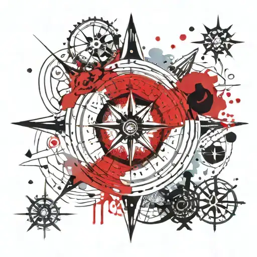 Slavic compass, surrounded by notes and patterns tattoo design idea